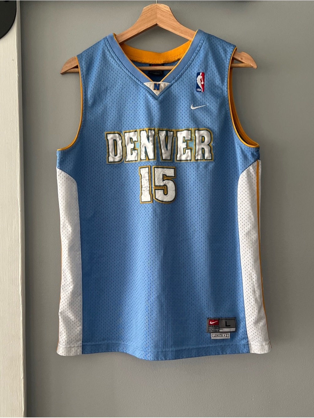 VTG Nike Team Denver Nuggets Carmelo Anthony 15 Jersey Blue Youth Large Stitched